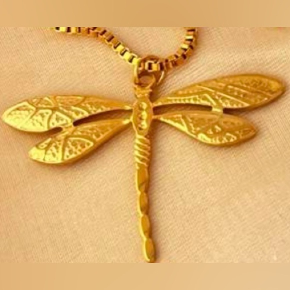 “Ornate Dragonfly” Damselfly Firefly Nymph Insect Studded Veined Wings Necklace - Picture 9 of 15